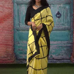 Sanganeri Print Checked Pure Cotton Bagru Saree-image-95