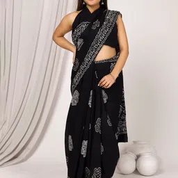 JAIPURI BLOCK PRINT Ethnic Motifs Pure Cotton Bagru Saree-74