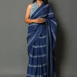 JAIPURI BLOCK PRINT Ethnic Motifs Printed Pure Cotton Bagru Saree-6