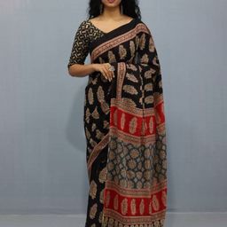 JAIPURI BLOCK PRINT Ethnic Motifs Pure Cotton Bagru Saree-63