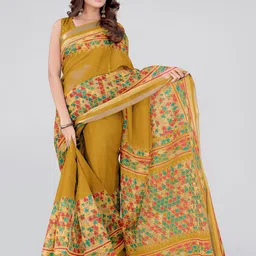 KALINI Mustard & Red Geometric Printed Zari Saree-26