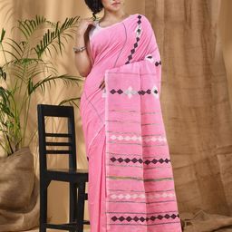 DESH BIDESH Geometric Applique Pure Cotton Taant Saree-picture-30