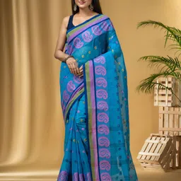DESH BIDESH Ethnic Motifs Woven Design Pure Cotton Taant Saree-image-74