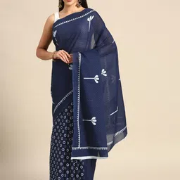NIKHILAM Floral Pure Cotton Ikat Saree-image-24