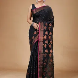 SLAGHA Ethnic Motifs Woven Design Zari Silk Cotton Taant Saree-image-33