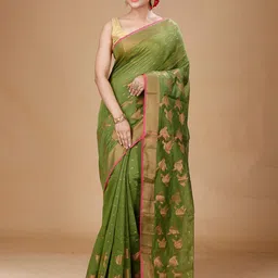 SLAGHA Ethnic Motifs Woven Design Zari Silk Cotton Taant Saree-52