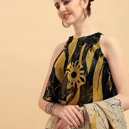Sangria Beige & Yellow Tie and Dye Pure Linen Saree-picture-43