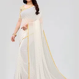 FABMORA Polka Dot Zari Saree-image-8