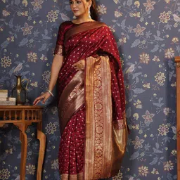 House of Pataudi Ethnic Motifs Woven Design Zari Pure Silk Banarasi Saree-picture-44