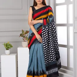 TROPWEAR Ethnic Motifs Printed Pure Cotton Jaipuri Mulmul Block Print Saree image 2