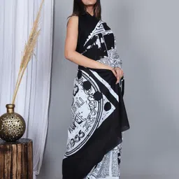 NIKHILAM Geometric Printed Mulmul Cotton Block Print Saree image 2