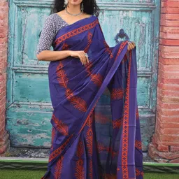 JALTHER Ethnic Motifs Printed Jaipuri Pure Cotton Mulmul Block Print Saree image 2