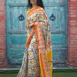 JAIPURI BLOCK PRINT Ethnic Motifs Pure Cotton Mulmul Block Print Saree image 2