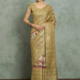 Mitera Woven Design Block Print Saree image 3