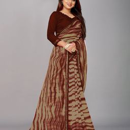 b4me.com B4ME COM Brown Ready to Wear Block Print Saree image 2