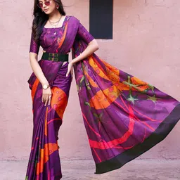 RACHNA Abstract Block Print Satin Saree image 5