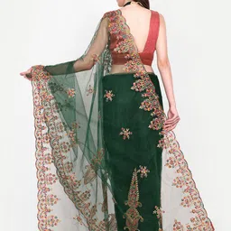 BARKIYA CREATION Ethnic Motifs Embroidered Net Saree image 3