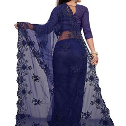 BARKIYA CREATION Floral Embroidered Beads and Stones Net Saree image 3
