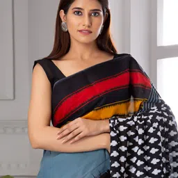 TROPWEAR Ethnic Motifs Printed Pure Cotton Jaipuri Mulmul Block Print Saree image 3