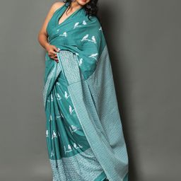 JAIPURI PRINT Ethnic Motifs Pure Cotton Block Print Saree image 4