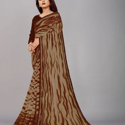 b4me.com B4ME COM Brown Ready to Wear Block Print Saree image 3