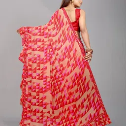 B4ME.COM Red & Peach-Coloured Mirror Work Pure Georgette Saree image 4