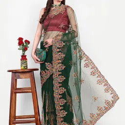 BARKIYA CREATION Ethnic Motifs Embroidered Net Saree image 4