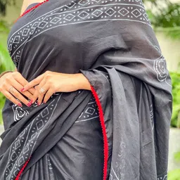 JAIPURI BLOCK PRINT Ethnic Motifs Printed Pure Cotton Block Print Saree image 4