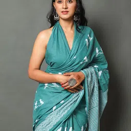 JAIPURI PRINT Ethnic Motifs Pure Cotton Block Print Saree image 2