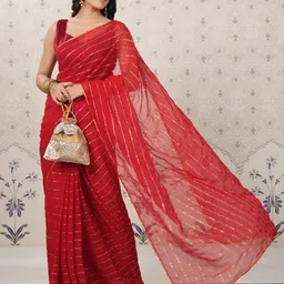 Ode by House of Pataudi Striped Aari Work Pure Georgette Heavy Work Saree-picture-3