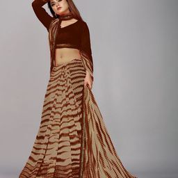 b4me.com B4ME COM Brown Ready to Wear Block Print Saree image 5