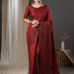 Saree mall Maroon Ethnic Motifs Woven Design Zari Banarasi Saree-image-11