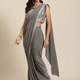 Grancy Grey Ready to Wear Poly Georgette Saree-picture-46