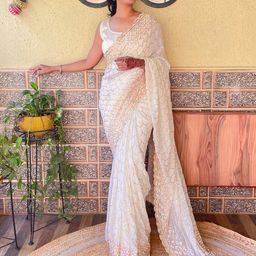 Mitera Off White Embellished Sequined Saree-image-55