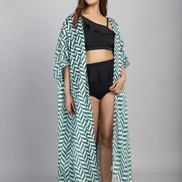 CUKOO Geometric Printed Swimwear Cover up Top-image-1