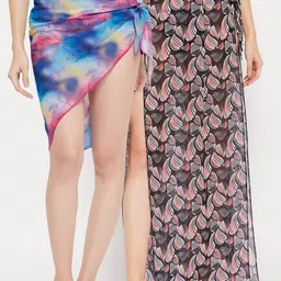 SECRETS BY ZEROKAATA Women Set of 2 Printed Wraparound Sarongs-11