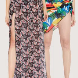 SECRETS BY ZEROKAATA Women Set of 2 Printed Sarong for Beach Wear-12