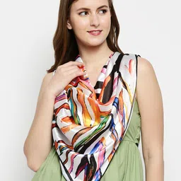 Dupatta Bazaar Women White & Blue Abstract Printed Satin Scarf-image-79