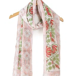 HANDICRAFT PALACE Women White & Pink Printed Scarf-image-87
