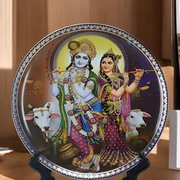The Decor Lane Brown & Blue Printed Ceramic Wall Plate With Stand-image-75