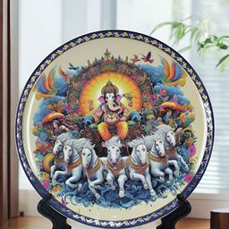The Decor Lane Blue & White Printed Ceramic Wall Plate With Stand-image-84