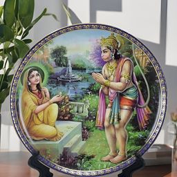 The Decor Lane Green & Yellow Ceramic Indian Mythological Scene Wall Plate With Stand-image-95