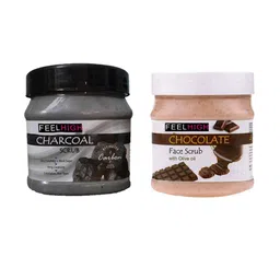 FEELHIGH Set Of 2 Chocolate With Olive Oil Scrub & Charcoal Face & Body Scrub-500 ml Each-45