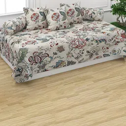 Trance Home Linen 6-Pcs Beige & Brown Printed Cotton Diwan Set-12