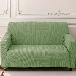 HOUSE OF QUIRK Green Self Design Jacquard Soft Touching 3 Seater Sofa Cover-87