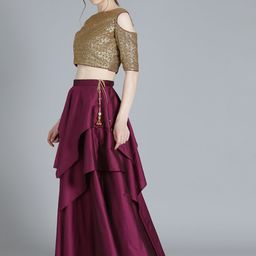 Ethnovog Golden Made to Measure Layered Lehenga with Blouse-image-89