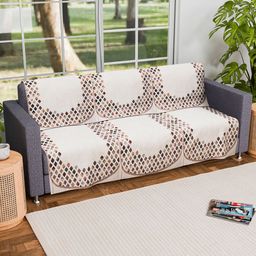 Kuber Industries Cream-Coloured & Brown Set Of 2 Printed 3 Seater Velvet Sofa Covers-5