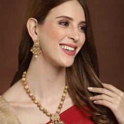 PANASH Gold-Plated Stone Studded Peacock-Shaped Jewellery Set-46