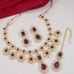 I Jewels Women Gold-Plated Stone-Studded Choker Jewellery Set-44