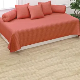 Trance Home Linen 6-Pcs Rust Colored Striped Cotton Diwan Set-5
